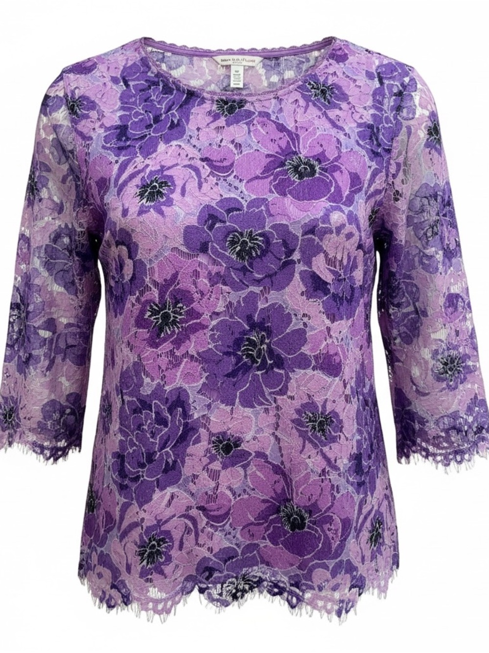 Isaac Mizrahi Purple Floral Lace 3/4 Sleeve Top